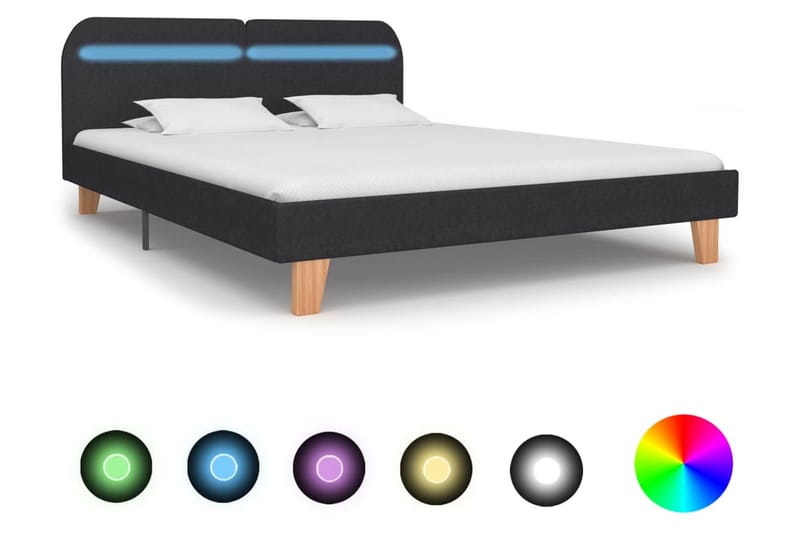Sengestel Med Led 180 X 200 Cm Stof Mørkegrå - Grå - Møbler - Senge - Sengeramme & sengestel