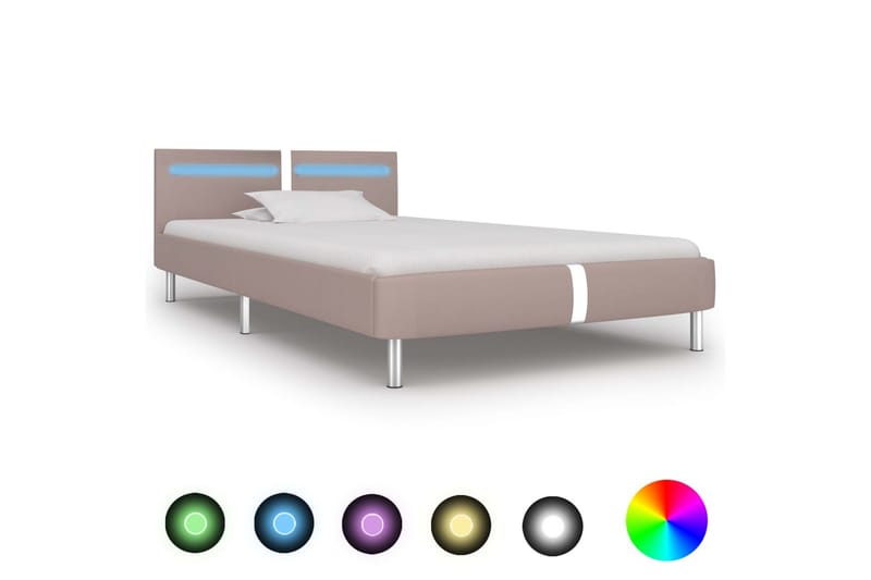 Sengestel Med Led 90 X 200 Cm Cappuccinofarvet Kunstlæder - Beige - Møbler - Senge - Sengeramme & sengestel