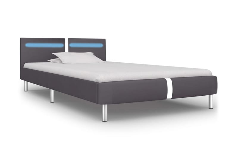 Sengestel Med Led 90 X 200 Cm Grå Kunstlæder - Grå - Møbler - Senge - Sengeramme & sengestel
