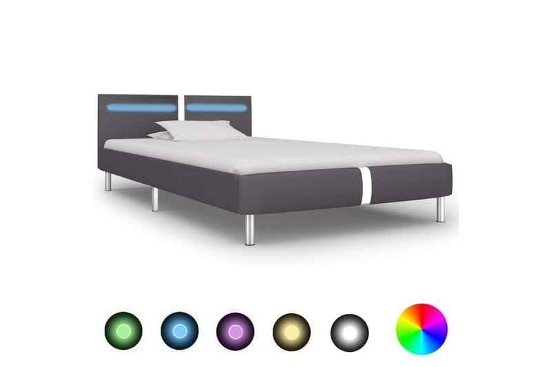 Sengestel Med Led 90 X 200 Cm Grå Kunstlæder - Grå - Møbler - Senge - Sengeramme & sengestel