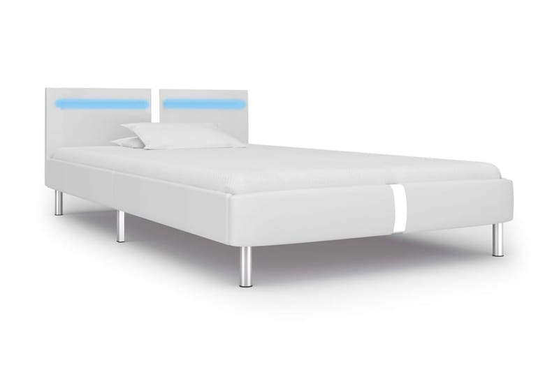 Sengestel Med Led 90 X 200 Cm Hvid Kunstlæder - Hvid - Møbler - Senge - Sengeramme & sengestel