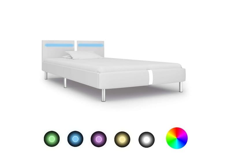 Sengestel Med Led 90 X 200 Cm Hvid Kunstlæder - Hvid - Møbler - Senge - Sengeramme & sengestel