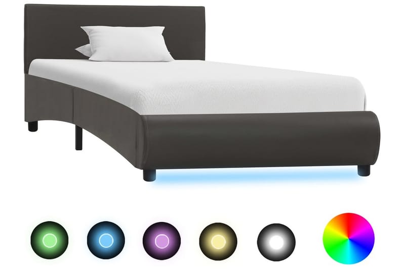 Sengestel Med Led 90 X 200 Cm Kunstlæder Grå - Grå - Møbler - Senge - Sengeramme & sengestel