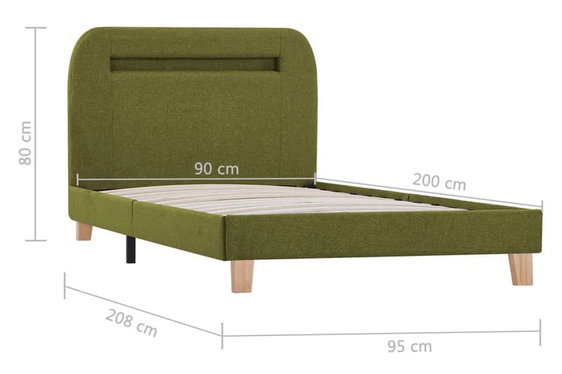 Sengestel Med Led 90 X 200 Cm Stof Grøn - Grøn - Møbler - Senge - Sengeramme & sengestel
