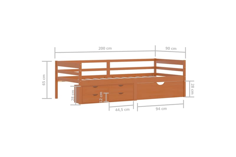 sengestel med skuffer 90x200 cm fyrretræ honningbrun - Brun - Møbler - Senge - Sengeramme & sengestel