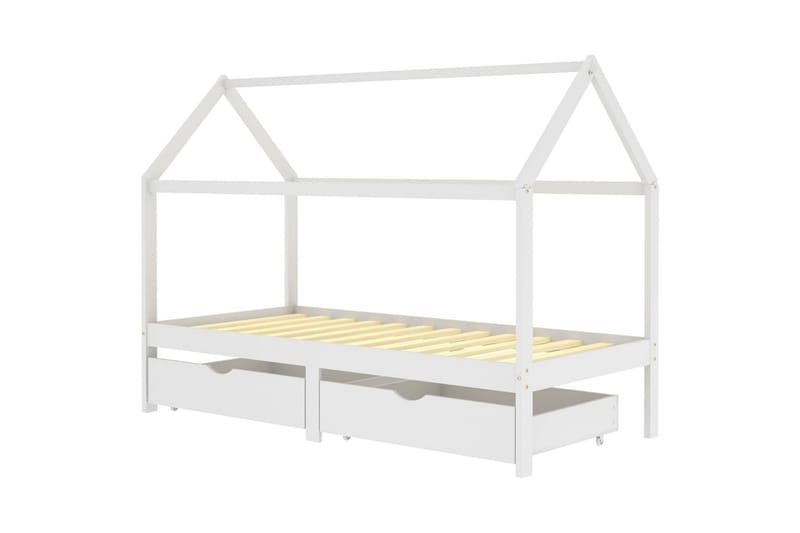 sengestel til børn med skuffer 90x200 cm massivt fyrretræ - Hvid - Møbler - Senge - Sengeramme & sengestel
