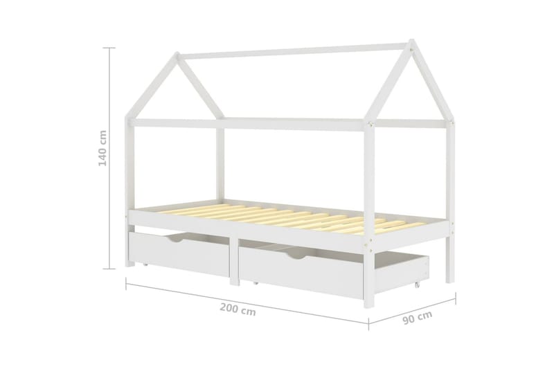 sengestel til børn med skuffer 90x200 cm massivt fyrretræ - Hvid - Møbler - Senge - Sengeramme & sengestel