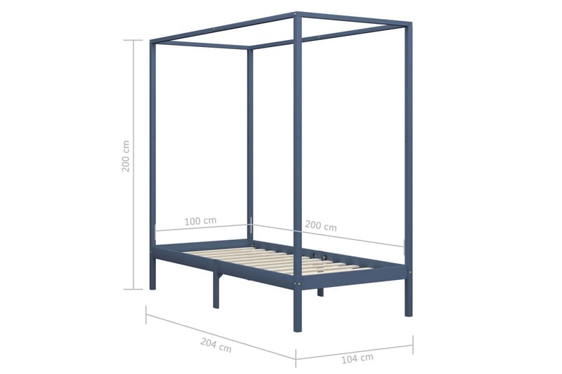 Sengestel Til Himmelseng 100x200 cm Massivt Fyrretræ Grå - Møbler - Senge - Sengeramme & sengestel