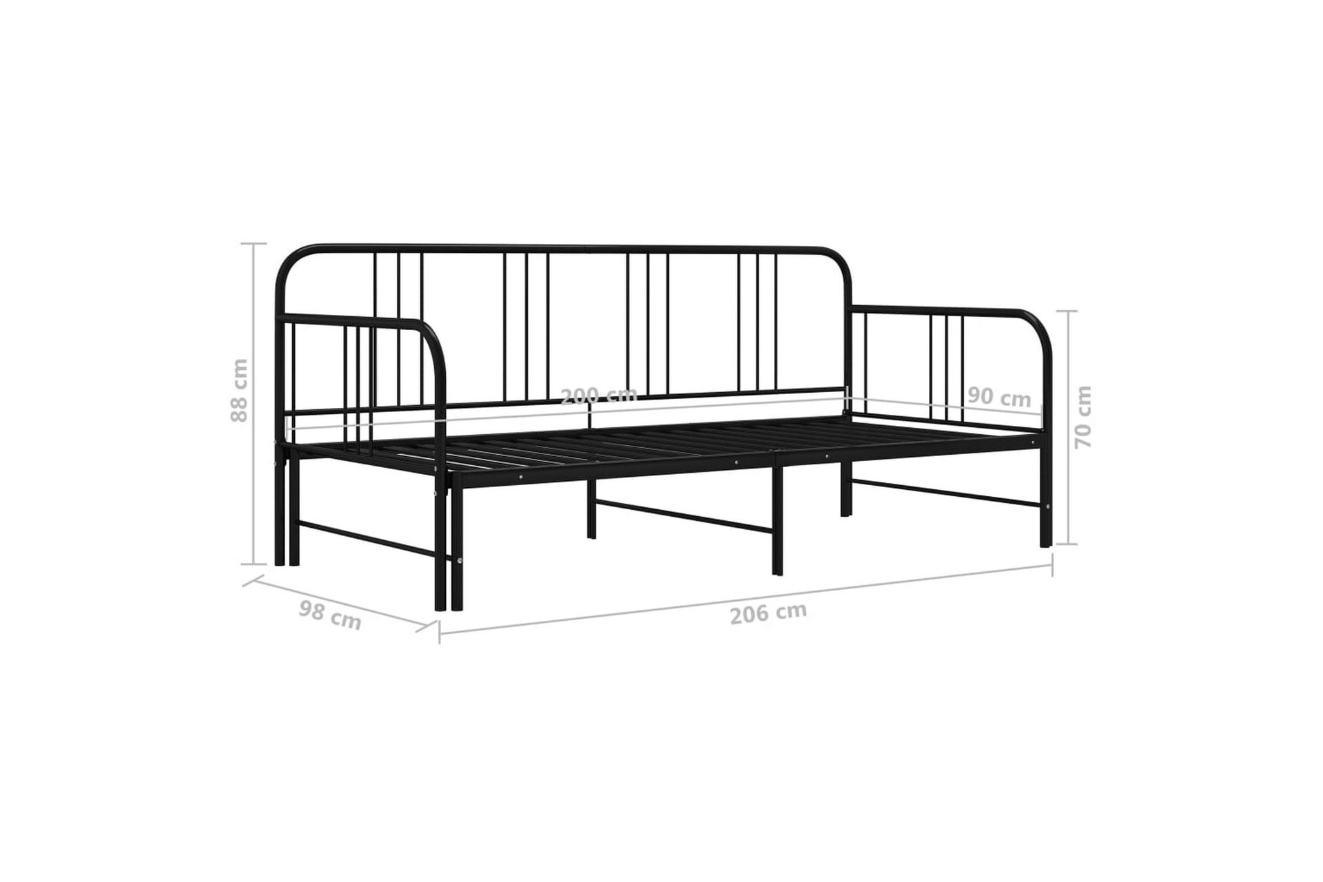 Sengestel til udtræksseng 90x200 cm metal sort - Sort - Møbler - Senge - Sengeramme & sengestel
