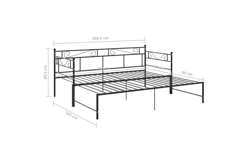 sengestel til udtræksseng 90x200 cm metal sort - Sort - Sengeramme & sengestel