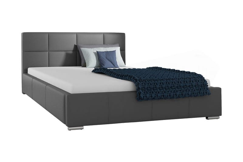 Sirdal Sengepakke 180x200 cm i Kunstlæder med Opbevaring og Sengegavl + Topmadras, Grå