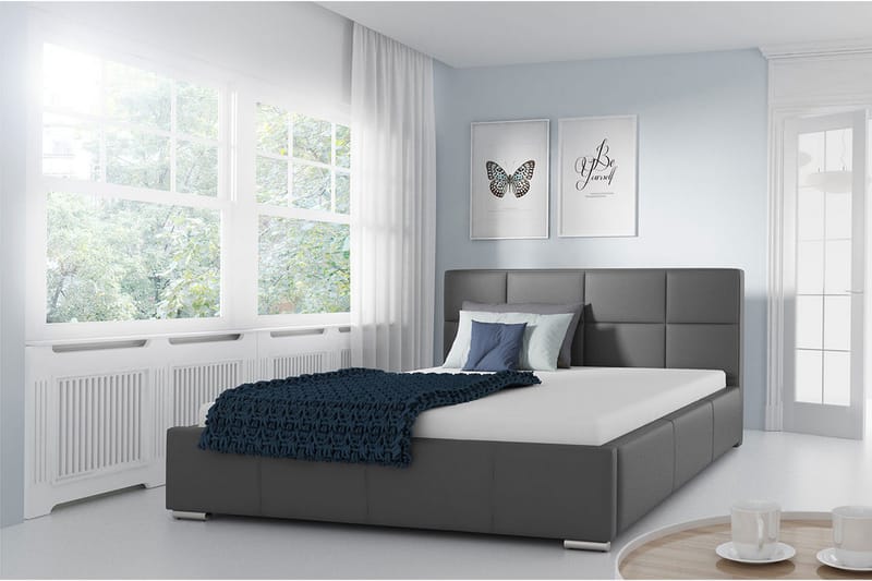 Sirdal Sengepakke 180x200 cm i Kunstlæder med Opbevaring og Sengegavl + Topmadras - Grå - Møbler - Senge - Sengeramme & sengestel