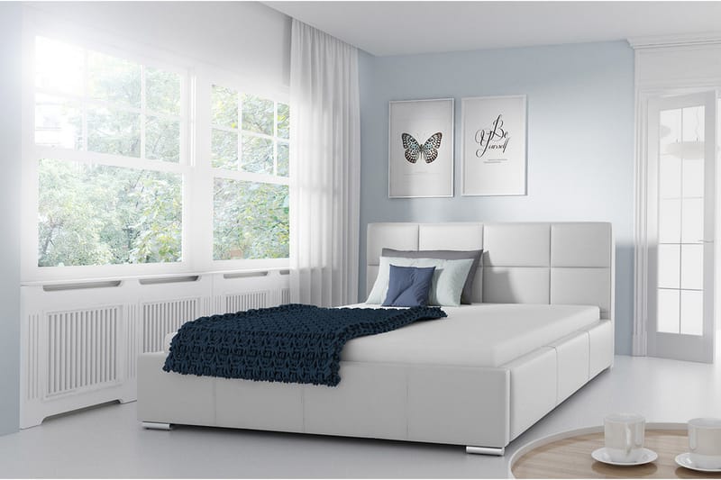 Sirdal Sengepakke 180x200 cm i Kunstlæder med Opbevaring og Sengegavl + Topmadras - Lysegrå - Møbler - Senge - Sengeramme & sengestel
