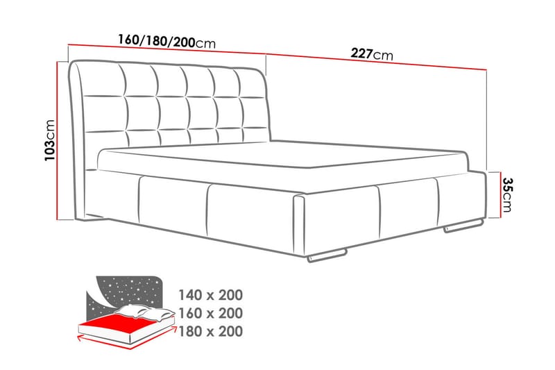 Stavanger Seng med opbevaring 140x200 - Sort - Sengeramme & sengestel