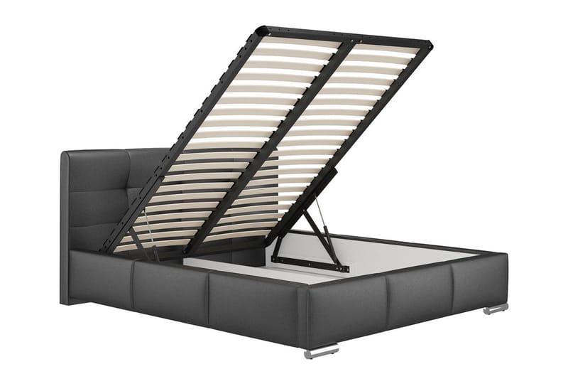 Strandrud Sengeramme med Opbevaring 140x200 cm i Kunstlæder med Sengegavl - Hvid - Møbler - Senge - Sengeramme & sengestel