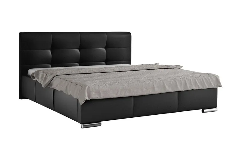 Strandrud Sengeramme med Opbevaring 140x200 cm i Kunstlæder med Sengegavl, Sort