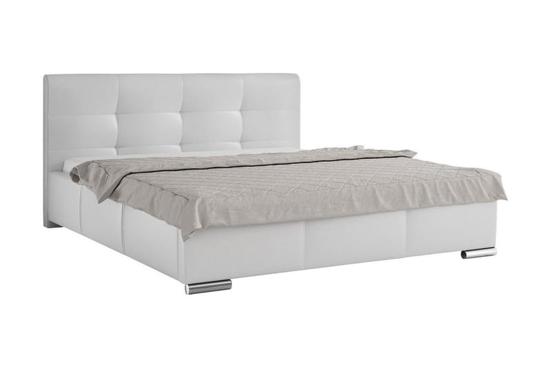 Strandrud Sengeramme med Opbevaring 160x200 cm i Kunstlæder med Sengegavl, Hvid