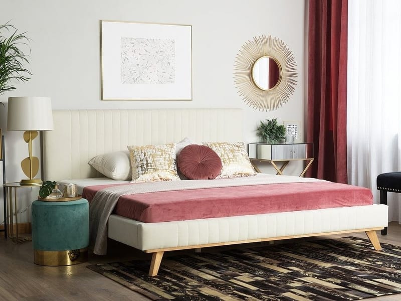 Talence Sengeramme 180x200 cm i Chenille med Sengegavl, Benhvid