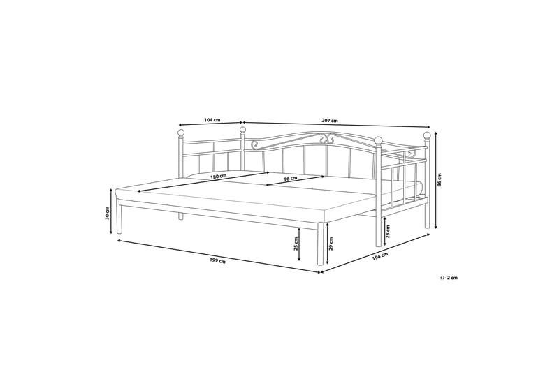 Tulle dobbelt seng 90-180 | 200 cm - Hvid - Sengeramme & sengestel