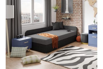 Unona Sengeramme 90x200 cm i Stof med Opbevaring + Madras - Grå|Sort - Møbler - Senge - Sengeramme & sengestel