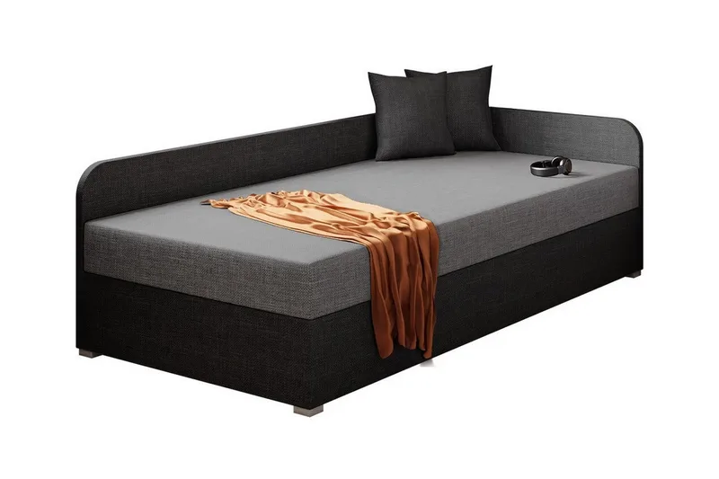 Unona Sengeramme 90x200 cm i Stof med Opbevaring + Madras, Grå|Sort