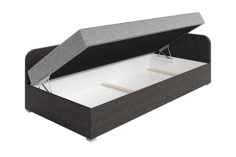 Unona Sengeramme 90x200 cm i Stof med Opbevaring + Madras - Mellemgrå - Møbler - Senge - Sengeramme & sengestel