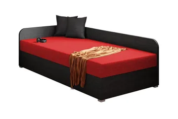 Unona Sengeramme 90x200 cm i Stof med Opbevaring + Madras - Rød|Sort - Møbler - Senge - Sengeramme & sengestel
