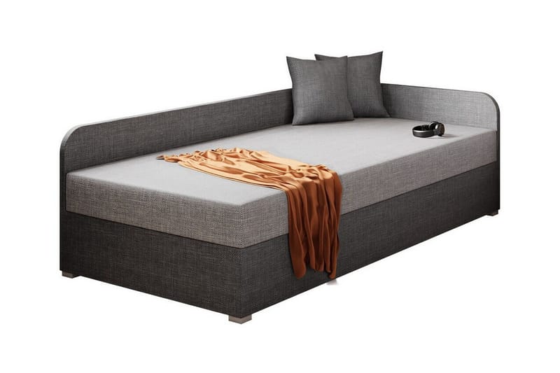 Unona Sengeramme 90x200 cm i Stof med Opbevaring + Sengegavl, Grå
