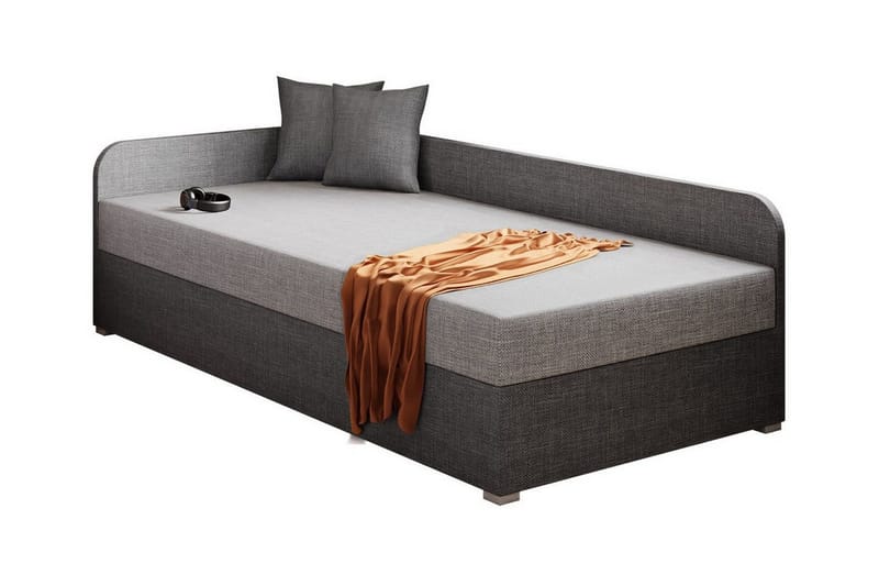 Unona Sengeramme 90x200 cm i Stof med Opbevaring + Sengegavl, Grå