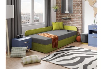 Unona Sengeramme 90x200 cm i Stof med Opbevaring + Sengegavl - Grøn - Møbler - Senge - Sengeramme & sengestel