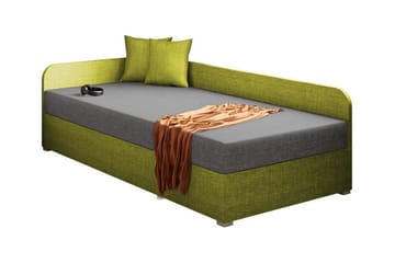 Unona Sengeramme 90x200 cm i Stof med Opbevaring + Sengegavl + Madras - Grøn - Møbler - Senge - Sengeramme & sengestel