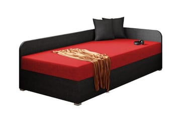 Unona Sengeramme 90x200 cm i Stof med Opbevaring + Sengegavl + Madras - Sort - Møbler - Senge - Sengeramme & sengestel
