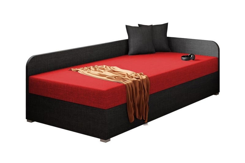 Unona Sengeramme 90x200 cm i Stof med Opbevaring + Sengegavl + Madras, Sort