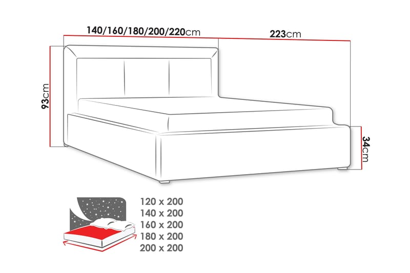 Valasco Sengeramme 120x200 cm i Stof med Sengegavl - Salviegrøn - Møbler - Senge - Sengeramme & sengestel