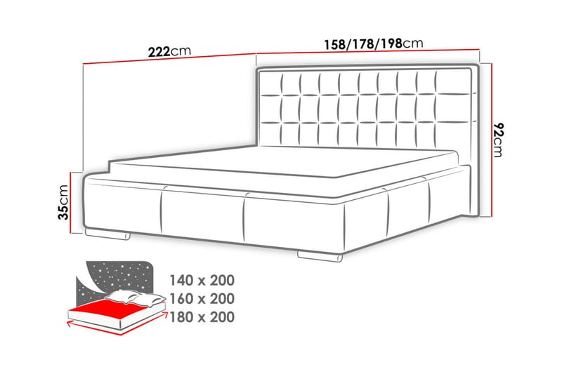 Vento Sengeramme med Opbevaring 160x200 - Hvid - Sengeramme & sengestel