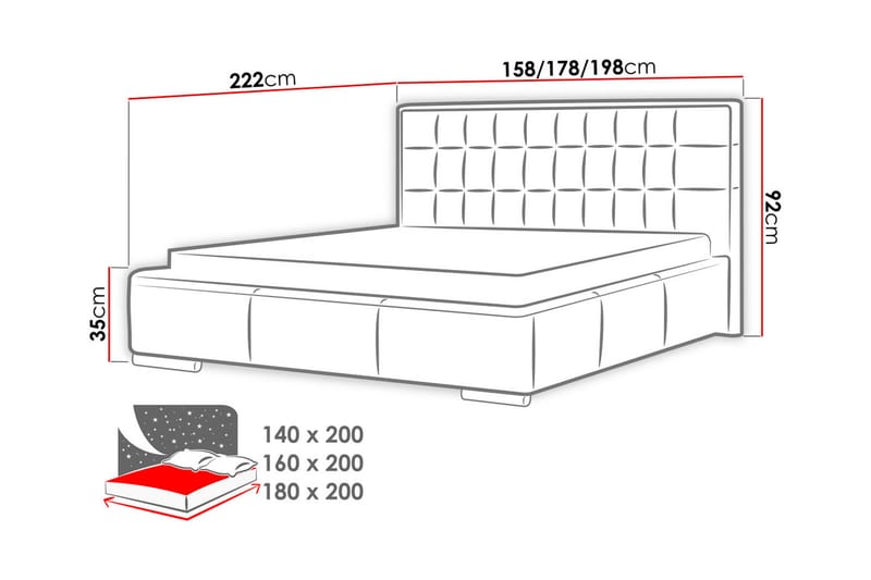 Vento Sengeramme med Opbevaring 180x200 - Hvid - Møbler - Senge - Sengeramme & sengestel