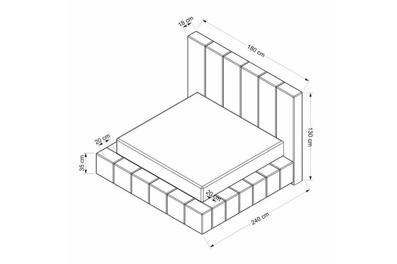 Sengerammesbase & Hovedgærde Rakovica White - 180 x 35 x 240 cm - Møbler - Senge - Sengeramme & sengestel