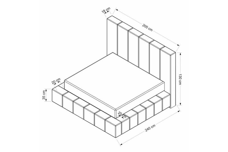 Sengerammesbase & Hovedgærde Rakovica White - 200 x 35 x 240 cm - Møbler - Senge - Sengeramme & sengestel