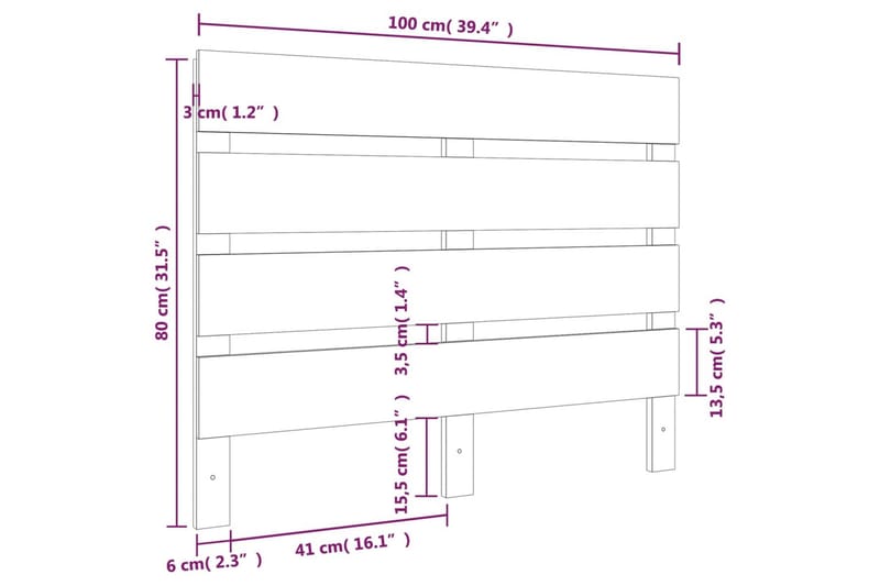 beBasic sengegærde 100x3x80 cm massivt fyrretræ grå - GrÃ¥ - Møbler - Senge - Sengetilbehør & sengegavl - Sengegavle