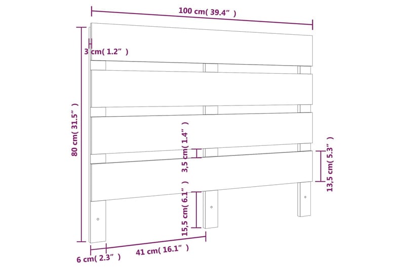 beBasic sengegærde 100x3x80 cm massivt fyrretræ gyldenbrun - Brun - Sengegavle