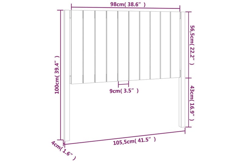 beBasic sengegærde 105,5x4x100 cm massivt fyrretræ - Brun - Møbler - Senge - Sengetilbehør & sengegavl - Sengegavle