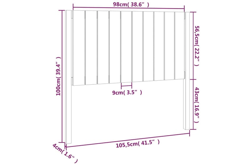 beBasic sengegærde 105,5x4x100 cm massivt fyrretræ - Brun - Sengegavle