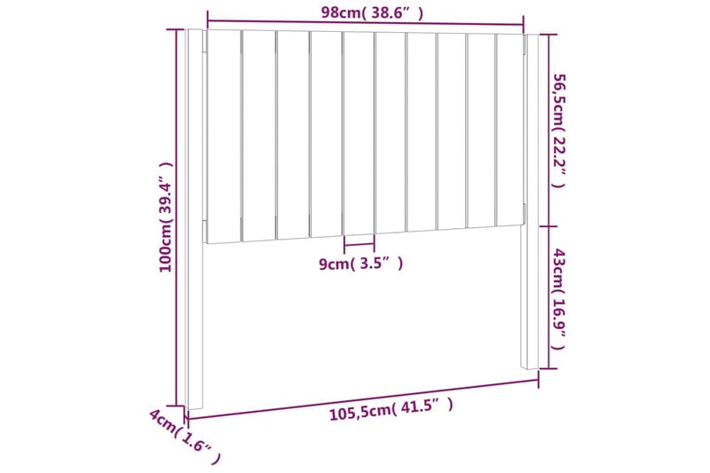 beBasic sengegærde 105,5x4x100 cm massivt fyrretræ hvid - Hvid - Sengegavle