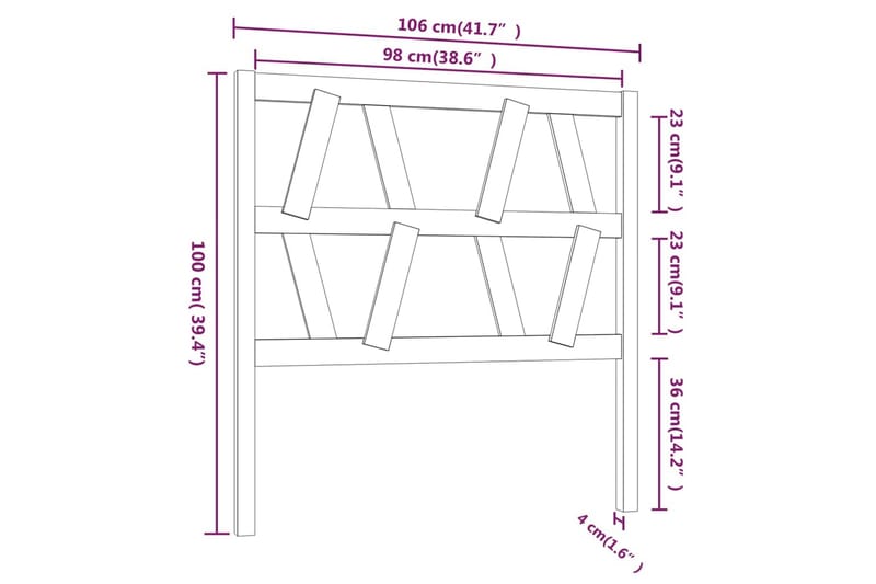 beBasic sengegærde 106x4x100 cm massivt fyrretræ sort - Sort - Sengegavle