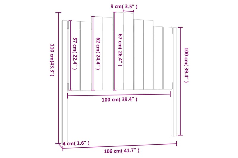 beBasic sengegærde 106x4x110 cm massivt fyrretræ - Brun - Sengegavle