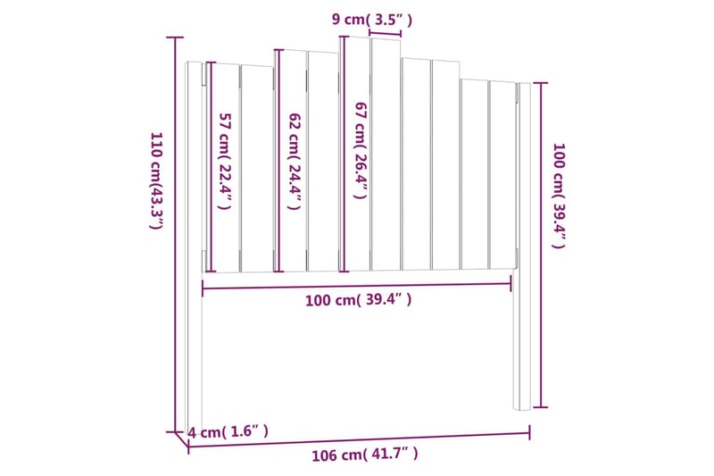 beBasic sengegærde 106x4x110 cm massivt fyrretræ grå - GrÃ¥ - Møbler - Senge - Sengetilbehør & sengegavl - Sengegavle