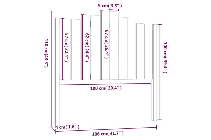 beBasic sengegærde 106x4x110 cm massivt fyrretræ grå - GrÃ¥ - Sengegavle