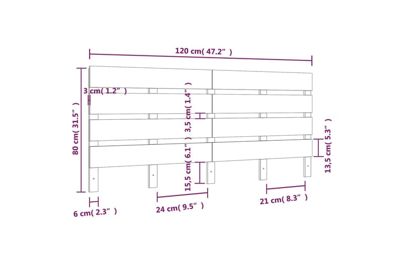 beBasic sengegærde 120x3x80 cm massivt fyrretræ - Brun - Møbler - Senge - Sengetilbehør & sengegavl - Sengegavle