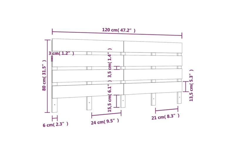 beBasic sengegærde 120x3x80 cm massivt fyrretræ - Brun - Sengegavle