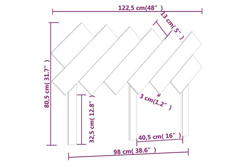 beBasic sengegærde 122,5x3x80,5 cm massivt fyrretræ sort - Sort - Sengegavle